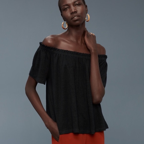 Aritzia Wilfred Sartre Black Off Shoulder Tee